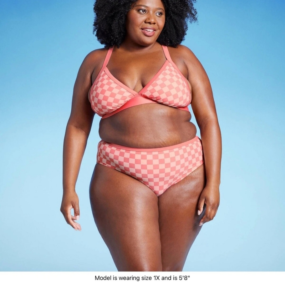 Checkered Pink Bikini Set || Kona Sol Bikini D/DD TOP & L size Bottoms